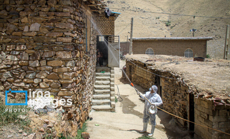 فیلم | سمپاشی معابر یک روستا در بوکان برای مقابله با انگل شپشک